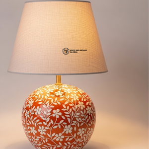 Lampe élégante en os incrusté d'orange |   Lampe de table florale faite à la main pour la décoration moderne de la maison - Product Image 4