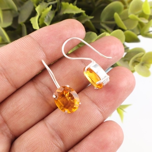 Beautiful Indian Style Yellow Citirine Gemstone <b>Drop</b> <b>Earrings</b> in 925 Sterling <b>Silver</b> Plated for Unisex Gift & Party Wear - Product Image 1