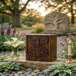 Wooden Funeral Urn Natural Finish Cremation <b>Keepsake</b> <b>Box</b> Carved Phoenix <b>Memorial</b> Urn for Adult Ashes Tabletop - Product Image 5