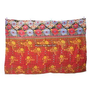 Indian Print Kantha <b>Quilt</b> Floral <b>Quilt</b> Bedspread Bedding Blanket Indian Reversible Hand Stitched Heavy <b>Throw</b> Old Sari Blanket - Product Image 4