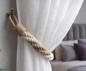 Rope Curtain <b>Tiebacks</b> – White Cotton Jute Rustic Holdbacks - Product Image 2