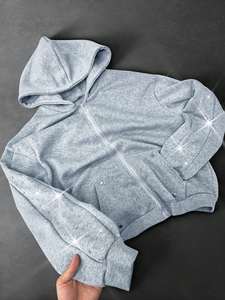 Sudadera con capucha de moda con cremallera y pedrería, estilo urbano Y2K, oversize, venta al por mayor, proveedor de fábrica OEM - Product Image 3