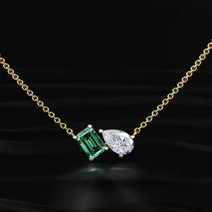 Collar de diamantes con corte esmeralda verde y pera, collar de diamantes creados en laboratorio, collar de diamantes finos con certificado IGI de la India - Product Image 1