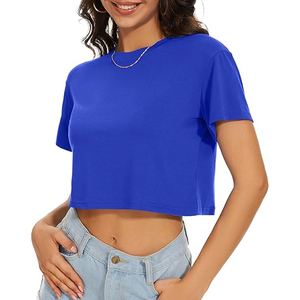 Camiseta corta de algodón para mujer, de buena calidad, último diseño, todos los colores, a la moda, informal, a precios razonables. - Product Image 1