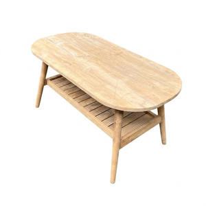 Minimalist <b>Solid</b> Teak Oval Teak Slatted Coffee Table High Quality Natural Finish with Open Shelf for Hotel Lounge Wholesale - Product Image 2