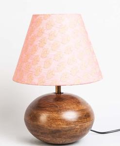 Midcentury Wooden Table Lamp with Pink Fabric Empire Shade Warm White LED <b>Light</b> for Bedroom Decorative <b>Lighting</b> - Product Image 3