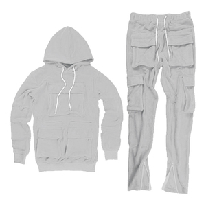 Conjunto Deportivo Unisex con Capucha, Algodón, Casual, Manga Larga, Color Sólido, Pantalones con Cordón y Sudadera con Capucha, Ropa de Otoño para Adultos - Product Image 1