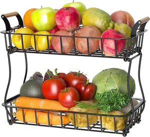 Cesta de Frutas Metálica con Acabado Negro, Elegante Estante de Almacenamiento para el Hogar, para Frutas, Verduras y Necesidades Diarias de Cocina - Product Image 1