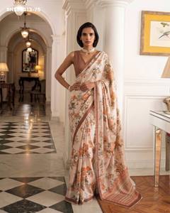 Magnifique collection de saris et chemisiers en soie Tussar avec imprimé floral numérique et bordure unie – Fournisseur mondial d'exportation de mode féminine - Product Image 2