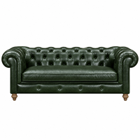 Canapé-lit trois places en cuir véritable de style mid-century moderne, vert foncé, avec pieds en bois massif, pour salon, entrepôt et villa