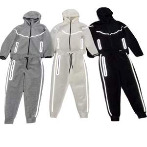 Ensemble de survêtement réfléchissant avec capuche et pantalon de jogging, respirant, entièrement zippé, en mélange de coton, vêtements de sport pour hommes et femmes - Product Image 1