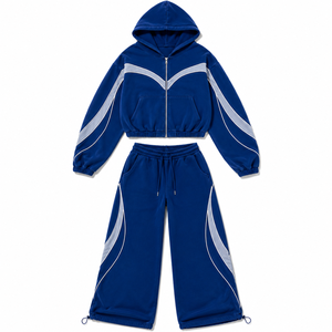 Low MOQ custom fleece jogger tracksuit women elastic waistband joggers kangaroo pocket <b>hoodie</b> - Product Image 6