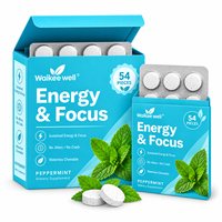 Comprimés de bonbons à la menthe naturelle à base de plantes avec vitamine C, caféine et L-théanine pour stimuler l'énergie et la concentration, sans gluten, végétaliens, pour adultes