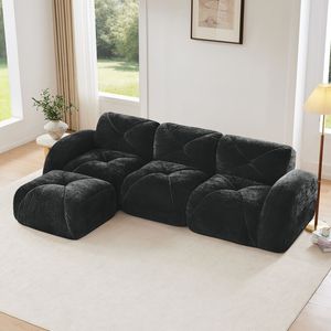 Divano a L con Design Trapuntato, Senza Struttura, in Morbido Velluto, Spugna ad Alta Densità 32D, Base Ergonomica, Nessun Montaggio Richiesto, per Soggiorno - Product Image 1