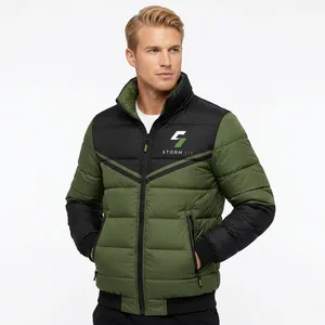 Storm Fit Men's Green Black Puffer <b>Jacket</b> Stand Collar Zipper Closure Windproof Casual Winter Polyester Puffer <b>Jacket</b> - Product Image 2