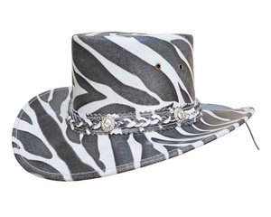 Chapeau Western en Cuir Imprimé Zèbre Noir et Blanc Style Cowboy avec Bande Tressée Concho et Large Bord – Accessoire de Mode Rodeo - Product Image 3