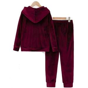 New Plain Winter Breathable Hooded 100% Cotton Velour <b>Velvet</b> <b>Tracksuits</b> Custom Logo Blank Luxury Sportswear Elastic Waist - Product Image 4