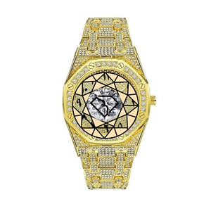 Montre Hip Hop en acier inoxydable plaqué or jaune avec lunette sertie de diamants, cadran analogique en cristal, 46 mm, mouvement à quartz à déployement CITIZEN - Product Image 4