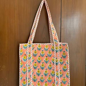 Floral Handprinted Large Quilted Women's Tote <b>Bags</b> Boho <b>Overnight</b> Weekender Beach Tote Eco-Friendly Shopping Grocery Travel <b>Bags</b> - Product Image 4