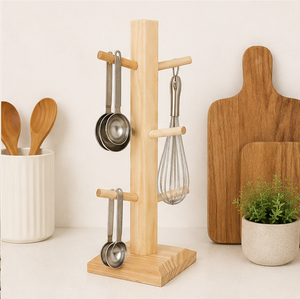 Premium Beech Wood Mug Tree Rack Durable 6-Hook Vertical <b>Tea</b> Cup Display <b>Stand</b> With Sturdy Base For Countertop Storage Rack - Product Image 2