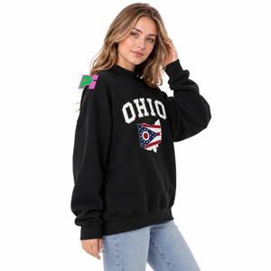 Sweat-shirt à col montant marron pour femme OHIO, 100% coton, streetwear, éco-responsable, surdimensionné, avec lettrage personnalisé appliqué - Product Image 2