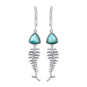 Gourik Larimar Fishbone Drop <b>Earrings</b> 925 <b>Silver</b> Vintage Style Women's Wedding <b>Dangle</b> <b>Earrings</b> - Product Image 1