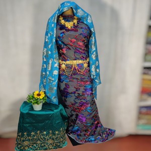 Luxe Maqbal robe de mariée somalienne pour filles/femmes plaine soie tissé multicolore paillettes Jacquard sergé flammé fête de mariage - Product Image 1