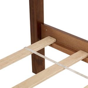 Lit en bois de pin Queen avec panneau de tête de lit rembourré en noyer pied de lit et pieds de support de plate-forme centrale Support de rail de deux lits - Product Image 6