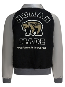 เสื้อแจ็คเก็ตวาร์ซิตี้ Human Made สำหรับผู้ชาย สีดำ-เทา ปักโลโก้รูปหมี ปกคอพับ ผ้าแคนวาส ปิดด้วยซิป ทรงปกติ สำหรับฤดูใบไม้ร่วง - Product Image 2