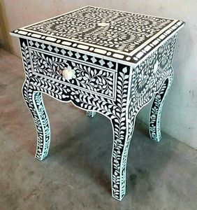 Cajonera Rústica con Incrustaciones de Hueso, Mueble Decorativo Hecho a Mano con Mosaico, Mesita de Noche para Dormitorio, Solución de Almacenamiento de Lujo - Product Image 6
