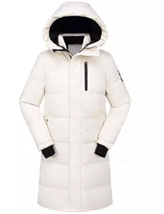 Veste d'hiver longue à capuche en duvet blanc coupe-vent pour homme, parka décontractée pour l'extérieur avec fermeture éclair et logo sur la manche - Product Image 1