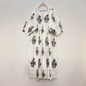 เดรสลำลองผู้หญิง ผ้าทอ 100% คอตตอน ลายพิมพ์ดอกไม้/สีพื้น แขนสั้น เอวทรงเอ็มไพร์ ทรงเบบี้ดอลล์ โอเวอร์ไซส์ คอวี ทรงหลวม - Product Image 1