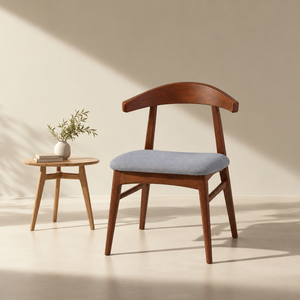 Silla de Comedor Moderna de Madera con Respaldo Curvo, Asiento Tapizado en Tela, Diseño de Mediados de Siglo, Muebles para el Hogar de Indonesia - Product Image 1