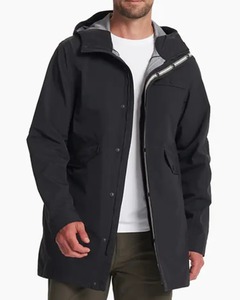 Trex Export <b>Men's</b> <b>Black</b> Stand Collar Tanned Leather <b>Long</b> <b>Coat</b> Waterproof Casual Winter Jacket Pockets Single Button Closure - Product Image 1