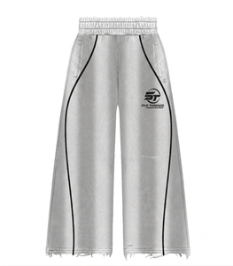 Pantalon de survêtement large pour homme FIVE THREADS, taille haute élastique avec cordon de serrage, ourlet déchiré, poches latérales, décontracté et respirant - Product Image 1