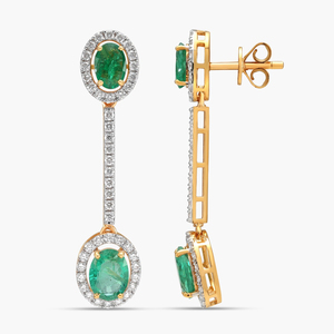 Pendientes Clásicos Chapados en Oro de 18K con Piedras Verdes de Corte Esmeralda y Diamantes Redondos de Corte Brillante, Joyería para Mujer - Product Image 3