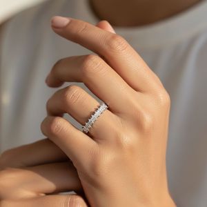 แหวนทองชุบ 10k ประดับเพชรทรงมาร์คีส์และทรงกลม น้ำหนักรวม 0.55 กะรัต ฝังแบบครึ่งวงกลม ดีไซน์หรูหรา พร้อมใบรับรอง IGI สำหรับเพชรสังเคราะห์ (Lab Grown) - Product Image 6