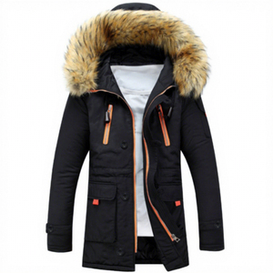 Chaqueta de Invierno para Hombre con Capucha y Forro de Piel, Abrigo Largo Grueso y Cálido, Casual, Resistente al Viento, Negro, con Cierre de Cremallera y Relleno de Poliéster - Product Image 5