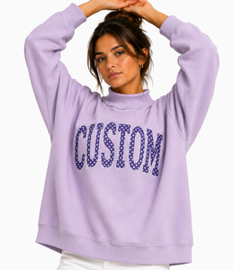 Sweat-shirt à col montant pour femme avec logo personnalisé brodé, à pois, coupe ample, respirant, en molleton de coton, écologique - Product Image 2