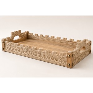 Handgefertigtes Mangoholz-Fort-Tablett |   Geschnitztes Wüstenschanzen-Design |   Großhandel - Product Image 1
