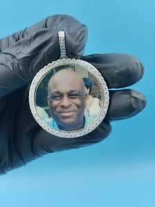 Iced Out VVS Moissanite Diamond Photo Memory Pendant Personalized 925 Silver Custom <b>Picture</b> Circle <b>Charms</b> Pendant For Men's - Product Image 3
