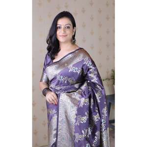 <b>Elite</b> Weaves Lavender Soft Silk Banarasi Jaal Meenakari Zari Woven Evening Saree 650g - Product Image 2