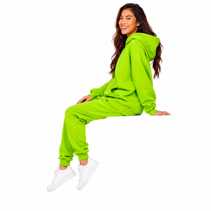 Ensemble de survêtement vert citron pour femme, coupe ample, manches longues, couleur unie, sweat-shirt décontracté et pantalon avec poches latérales, idéal pour l'automne - Product Image 2