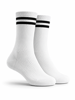 Chaussettes de sport blanches tissées écologiques respirantes personnalisées antidérapantes à rayures noires pour la course, le basketball, le football et les jeunes