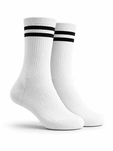 White Crew Woven Eco-Friendly Breathable Custom Logo Anti-Slip Sports <b>Socks</b> <b>Black</b> Stripe Running Basketball Soccer Football - Product Image 1