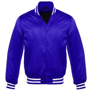Unisex Classic Satin Varsity Bomber Jacket <b>Green</b> Blue Black Collection Striped Ribbed Trim Zipper Closure Sporty Stand Patchwork - Product Image 6