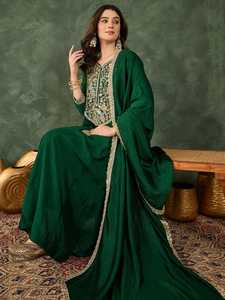 ชุดเดรส Anarkali พร้อมกางเกงและผ้าคลุมไหล่ ทำจากผ้าไหมวิชิตร้าแท้ ผลิตแบบ ODM ไม่ยับ แห้งเร็ว เหมาะสำหรับงานแต่งงาน งานปาร์ตี้ งานเทศกาลดีวาลี สำหรับผู้หญิง - Product Image 4