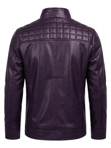 Chaqueta de Moto para Hombre, de Cuero Sintético Morado, Cuello Camisero, Cierre de Cremallera, Corte Ajustado, Largo Regular, Color Sólido, Ropa de Invierno 2027 - Product Image 2