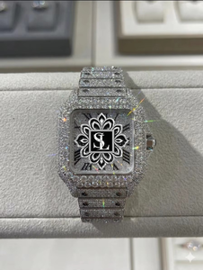 Reloj Cuadrado con Incrustaciones de Diamantes, Números Romanos, Reloj con Incrustaciones de Moissanita, Joyería de Lujo al por Mayor - Product Image 1