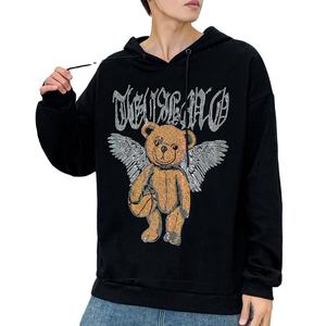 Sweat à capuche unisexe de qualité French Terry Bear Rhinestones 100% coton Streetwear réfléchissant pour femmes marque personnalisable pour le printemps - Product Image 1
